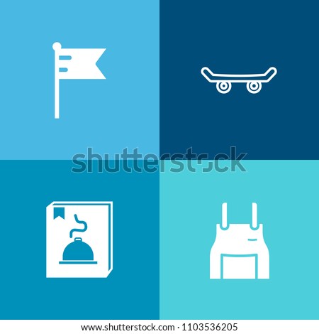 Modern, simple vector icon set on colorful background with style, national, board, sign, skater, usa, patriot, america, active, protective, youth, skate, banner, urban, skateboarding, country icons