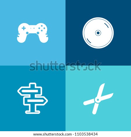 Modern, simple vector icon set on colorful background with equipment, room, sign, cut, computer, compact, pruning, joystick, hanger, blade, dont, hotel, gardening, gaming, door, tool, closed, cd icons