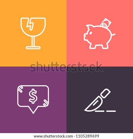 Modern, simple vector icon set on colorful background with financial, hospital, hole, plastic, pattern, cash, window, bank, currency, surgeon, shattered, clinic, savings, care, doctor, coin, pig icons