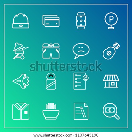 Modern, simple vector icon set on gradient background with file, jet, jetliner, hot, plastic, paper, card, clock, watch, food, airplane, spice, debit, urban, office, banking, concept, fashion icons