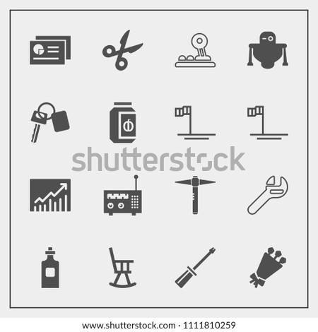 Modern, simple vector icon set with glass, work, document, hammer, beautiful, futuristic, button, equipment, liquid, flower, trend, arrow, cut, tool, beverage, report, construction, blossom, key icons