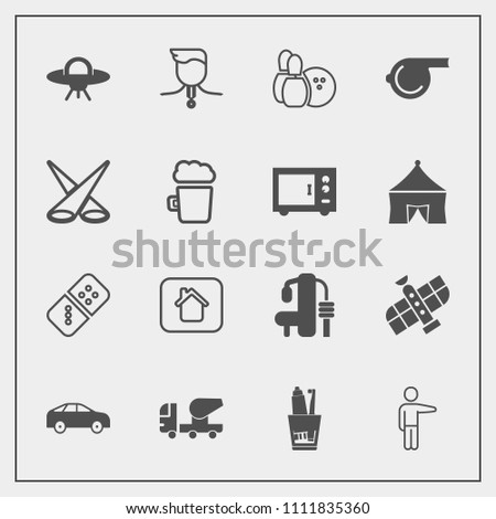 Modern, simple vector icon set with exercise, equipment, toothbrush, ufo, planet, left, concrete, success, house, alien, highway, play, mixer, competition, ball, fitness, space, winner, gold icons