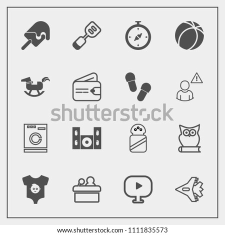 Modern, simple vector icon set with cinema, owl, dessert, presentation, media, sweet, machine, kitchen, spatula, sign, jet, conference, laundry, public, salt, appliance, plane, jetliner, food icons