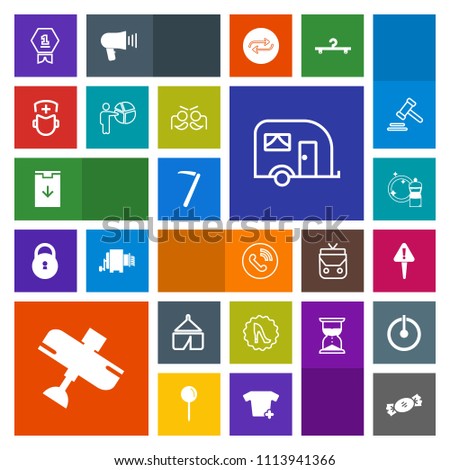 Modern, simple, colorful vector icon set with adventure, elegance, transport, cleaner, airplane, traffic, ring, hammer, tent, download, sweet, lollipop, tool, exclamation, plane, spanner, first icons