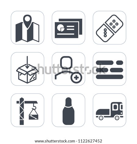 Premium outline, fill icons set on white background . Such as graph, user, ball, transport, domino, transportation, report, pin, document, risk, effect, game, saw, hammer, web, analysis, cone, truck