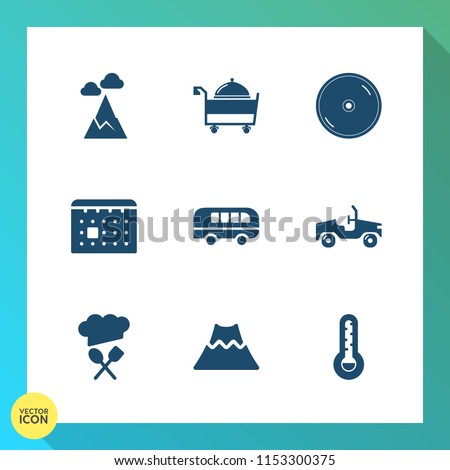 Modern, simple vector icon set on gradient background with schedule, fork, business, car, sign, speed, blue, vehicle, day, calendar, transport, lava, cd, service, chief, timetable, bus, volcano icons