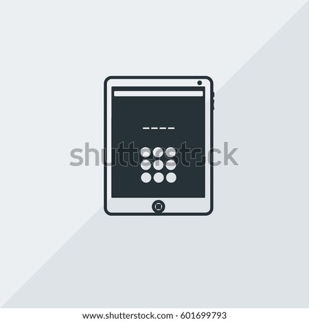 Electronic Tablet Pin Requirement Vector Icon, The symbol of tablet with active lock screen. Simple, modern flat vector illustration for mobile app, website or desktop app   