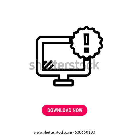 Computer warning vector icon, The outlined symbol of alert notification on pc screen. Simple, modern flat vector illustration for mobile app, website or desktop app  