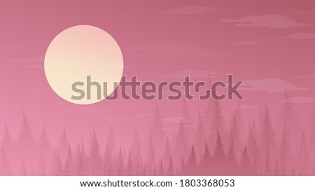 Vector Fullmoon on Pine Forest,landscape background,sunshine and sunrise concept design.