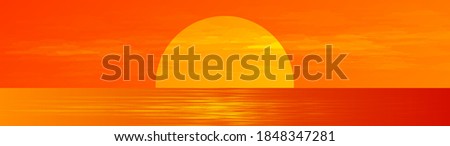 Panorama Beautiful Fullmoon on Sunrise Sea landscape background,sunshine and horizontal concept design.