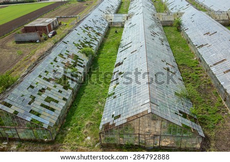 Abandoned greenhouses damaged and destroyed by the hail