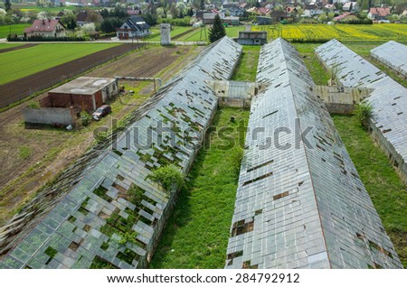 Abandoned greenhouses damaged and destroyed by the hail