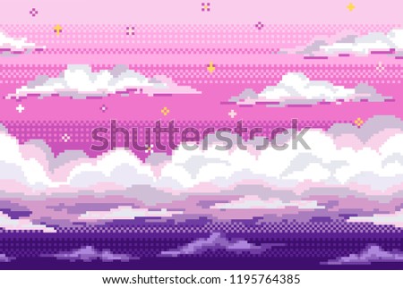Vector pixel background with evening sky and clouds. Seamless when docking horizontally.
