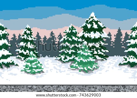 Pixel winter background. Seamless when docking horizontally.