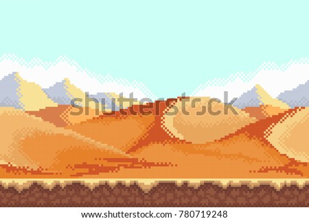 Pixel background. Desert. Seamless when docking horizontally