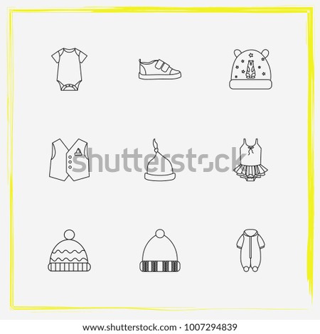 Baby Clothes line icon set bodysuit, hat and baby overalls etc.