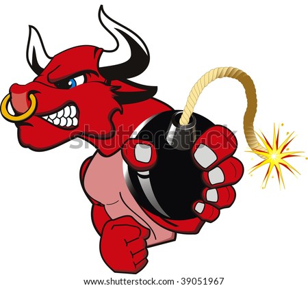 stock vector : vector red bull very angry with bomb