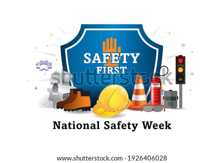 Vector illustration of National safety day, week and worker, employees safety awareness at working place