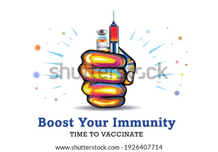 vaccine. enhance Immunity. World Health Day and boost your immune against COVID 19 coronavirus disease concept, hand holding Syringe and Vaccine bottles. Vaccine is highly effective, work and safe