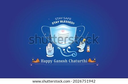 Happy Ganesh Chaturthi festival concept and corona covid 19 vaccine with safety mask