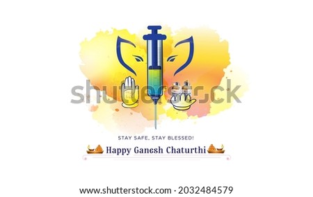 Ganesh Chaturthi festival concept with corona covid 19 vaccine syringe injection and mask