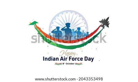 Indian Air Force. 89th anniversary celebration with people saluting and flying fighter jet