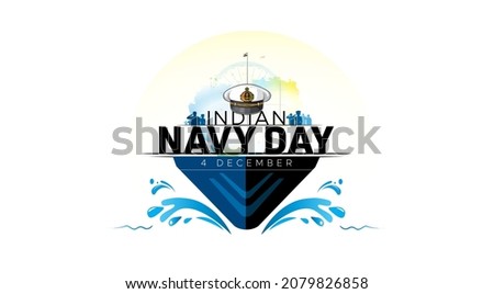 vector illustration of Indian navy day celebration poster, banner design.People military army saluting appreciating soldiers with tricolor flag and submarine fighter ship ストックフォト © 