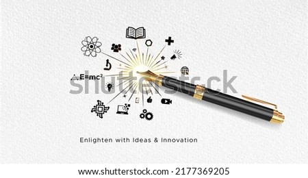 Inspiring Teaching creative concept for Guru Purnima or teachers day. Writing pen with Education icons background. Photo stock © 