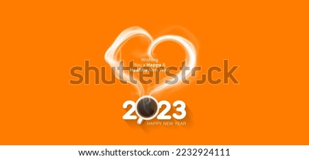 Creative concept Design for 2023 New year with Vector Smoke effect. Hot Tasty Delicious meal, food concept for hotel restaurant and cafe promotional banner poster template.