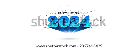 New year 2024, 3d Vector illustration. 2024 numbe riseup, standout with sparkle and confetti background.