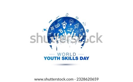 Vector illustration of Youth Skills Day, 15 July. World Youth Skills Day text with Young students and teachers celebrating success.