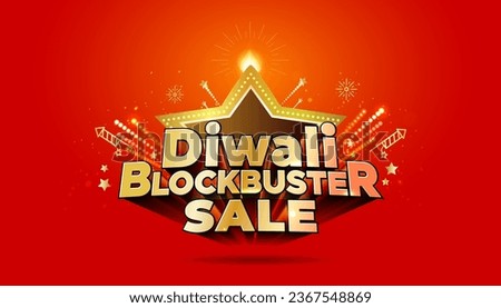 Diwali, Deepawali or Deepavali, Indian traditional festival of lights. Golden diya oil lamp lantern with 3d Text Diwali blockbuster Sale, offer, logo, and red Background.