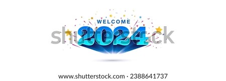 Vector design of 2024 number  launched, riseup with welcome text. Confetti and sparkle background.