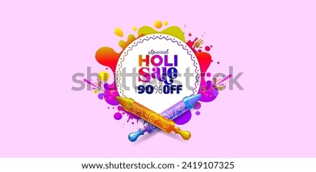 Indian Holi festival sale, offer, deal and discount up to 90% off. Promotional advertising template website banner, poster and logo design.