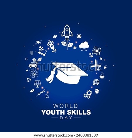 World youth skills day. Young people technical and vocational education and training concept. Vector file