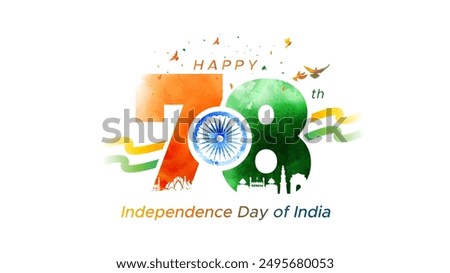 Happy 78 Independence day of India. freedom anniversary celebration greeting.