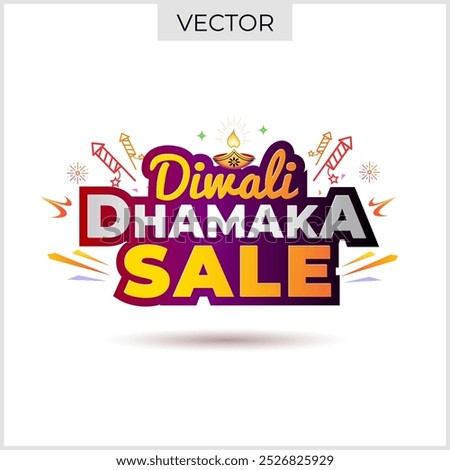 Diwali Dhamaka sale text with Diwali sale offers shopping and discount logo concept. Poster, banner, postcard, social media post, greeting card.