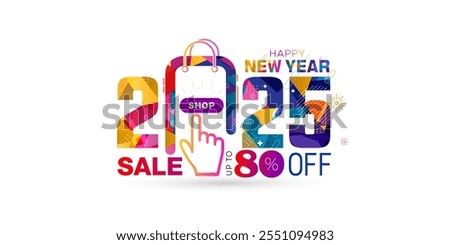 2025- sale, offer, 80% off, deal, discount shopping concept. Modern trendy digital shopping vector banner illustration.