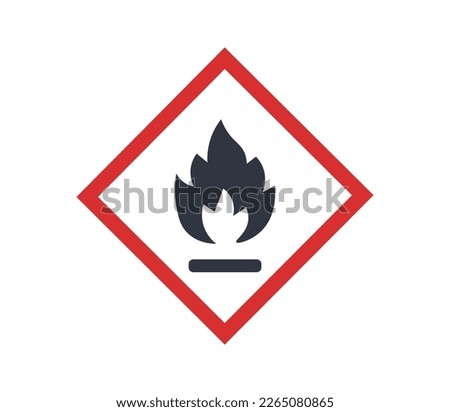 Flame pictogram for fire hazards. Concept of packaging and regulations.
