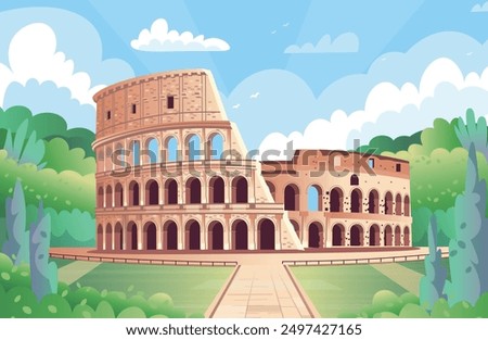 Roman Colosseum hand drawn vector Illustration. Architecture of Rome Italy.