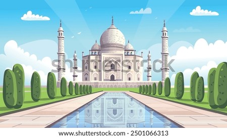 Taj Mahal is a palace in India. Hand drawn vector Illustration. 