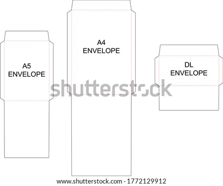 The envelope A4, A5, DL sizes die cut template. Vector black isolated circuit envelope. International standard size Сток-фото © 