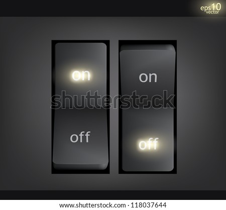 An illustration of two illuminated switches showing the on and off options