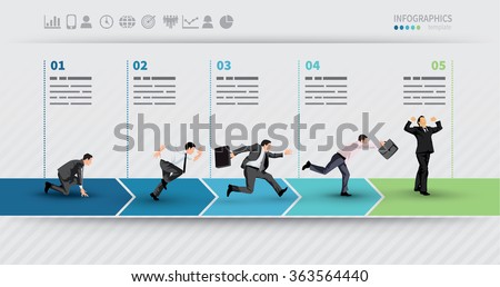 Presentation Template of a progress illustrated with businessman in hurry in each step