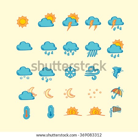 Collection of hand drawn weather forecast icons