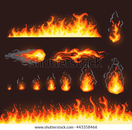 Collection of vector fire illustrations with different size