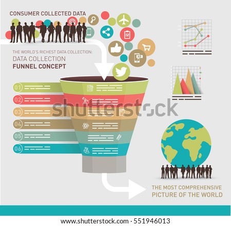 Data collection concept symbolized with a funnel