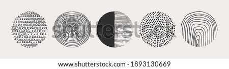 Set of round Abstract Backgrounds or Patterns. Hand drawn doodle shapes. Spots, drops, curves, Lines. Contemporary modern trendy Vector illustration. Posters, Social media Icons templates