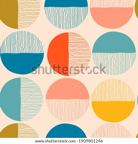 Colorful round Icons. Hand drawn shapes. Contemporary modern trendy Vector Seamless Pattern. Square wallpaper. Trendy Background