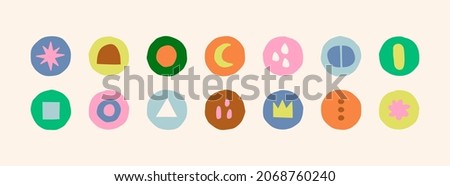 Set of Vector highlight covers. Abstract backgrounds. Various shapes, circles, simple objects, doodles. Cartoon style. Hand drawn templates. Round icons for social media stories. Perfect for bloggers